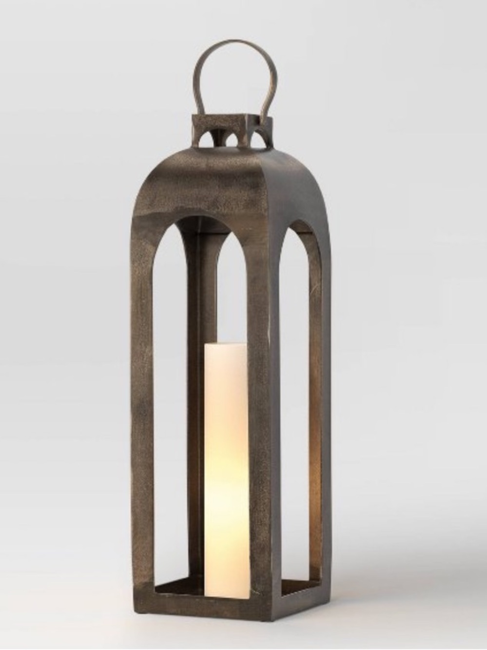 THRESHOLD NWT 29"x9" Pillar Cast Aluminum Lantern Candle Holder Gold